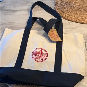 Trader Joe's Navy and Cream Tote Bag NWT
